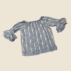 Chambray Embroidered Blue Ruffled Sleeve Medium Blouse Boho Style by Kaktus